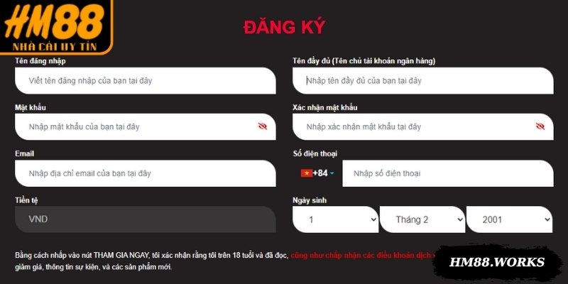 Từng bước để đăng ký HM88